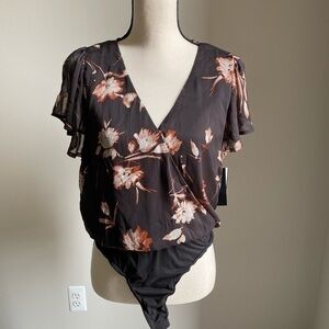 Ash & Violet Black Floral Blouse Bodysuit Size M